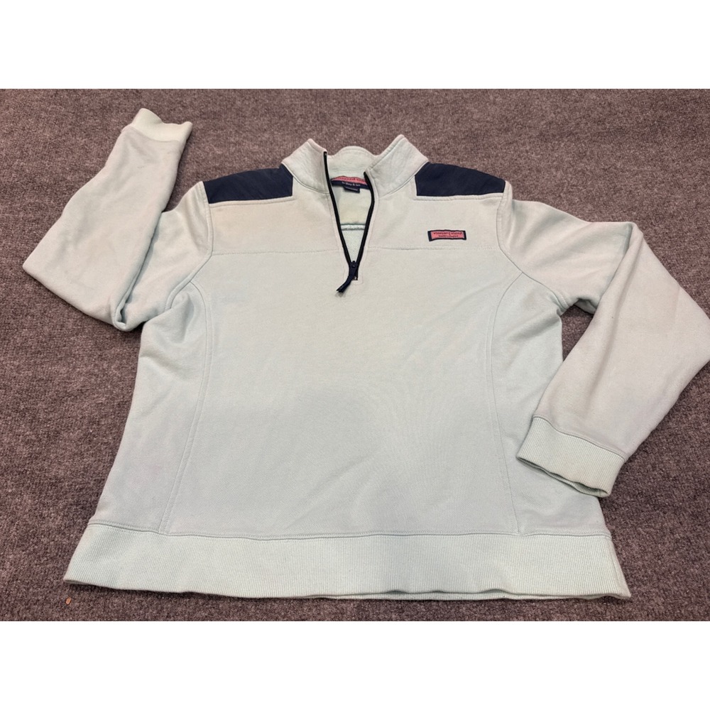 Vineyard Vines Womens L Marthas Vineyard Quarter Zip Pullover Mint Navy Blue